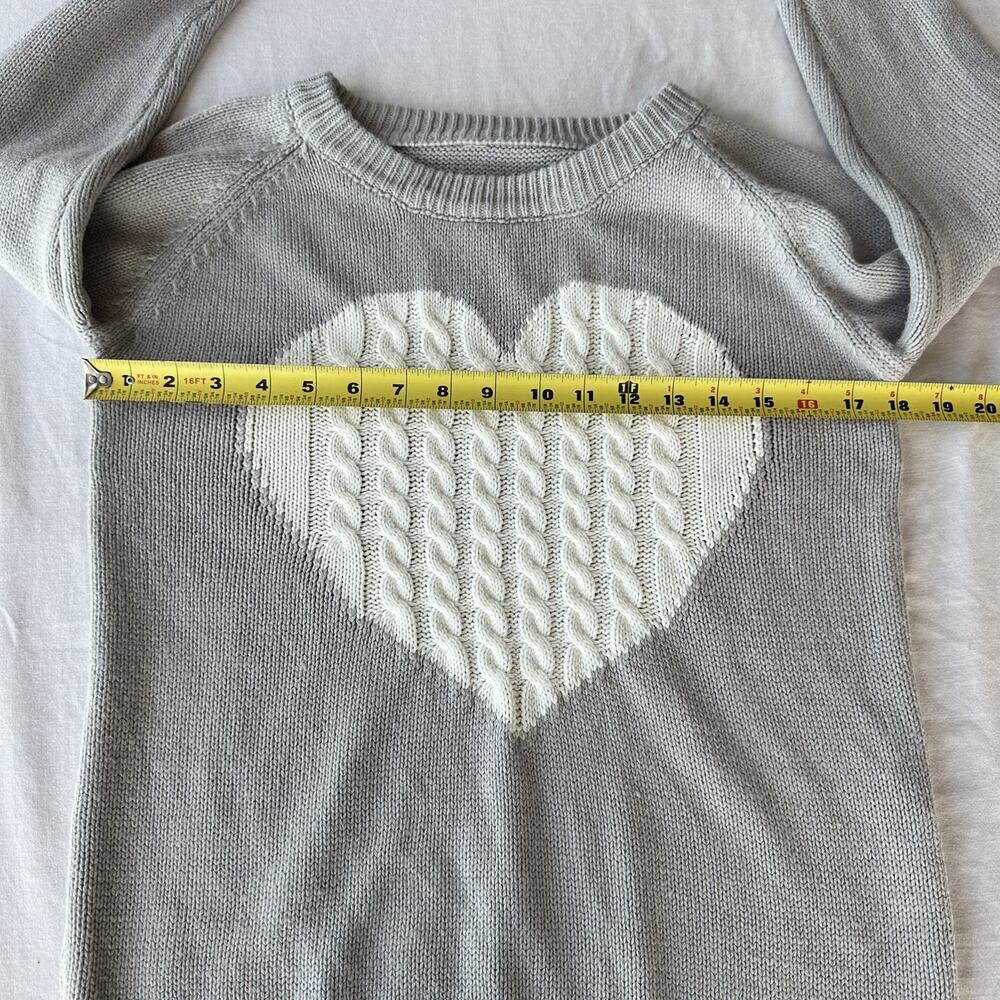 Cable Knit White Heart Grey Sweater Sz S Cozy Classic Winter Fisherman Coastal - Picture 8 of 10